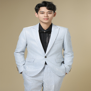 青年男士西服套装主持人舞台演出服晚宴播音主持西装礼服职业正装