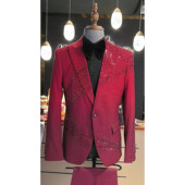 男高端大气红色渐变手工订珠年会主持人西装 礼服歌手指挥艺考西服