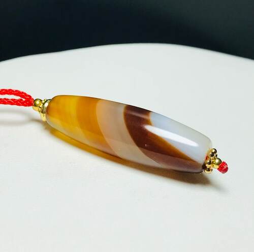 天然缠丝玛瑙桶珠吊坠挂件三色缠丝玛瑙40*12mm