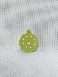 新疆和田玉黄玉麻花平安扣吊坠，19mm，18K扣头，