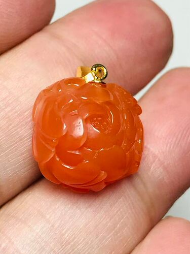 天然南红玛瑙牡丹花17*16*8mm吊坠925银金色镶嵌饰品礼物送女友