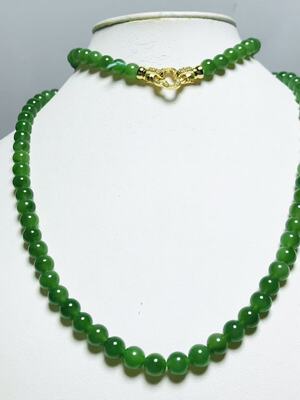 碧玉菠菜绿项链6mm108颗四叶草金色扣头干净水灵无黑矿点