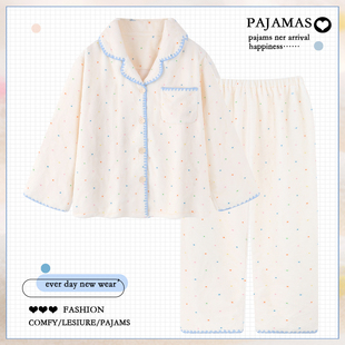 日系ins风波点珊瑚绒睡衣女款 加厚保暖学生法兰绒家居服冬 秋冬季