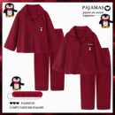 一男一女格子家居服套装 纯棉长袖 春秋款 红色睡衣结婚新婚情侣套装