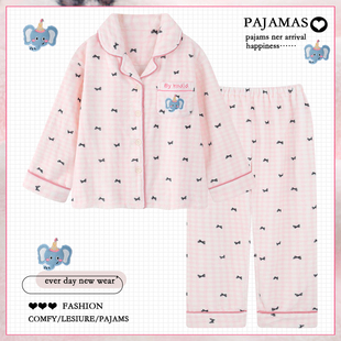 甜美格子卡通珊瑚绒睡衣女款 加绒加厚保暖法兰绒家居服冬天 秋冬季