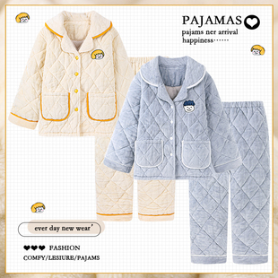 保暖珊瑚绒家居服冬天 加厚款 卡通三层夹棉睡衣情侣装 一男一女冬季