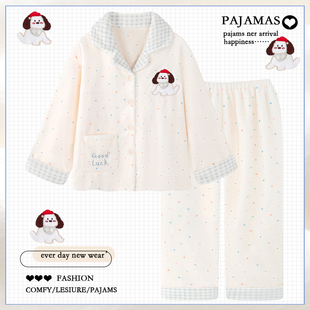 学生法兰绒家居服 保暖套装 卡通波点珊瑚绒睡衣女秋冬季 加绒加厚款