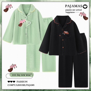 家居服套装 加厚保暖男士 冬天 卡通珊瑚绒情侣睡衣女秋冬季 2025新款