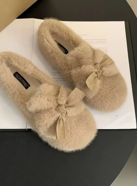 2025秋冬季新款毛毛鞋子女一脚蹬晚晚毛绒外穿加绒豆豆鞋孕妇平底