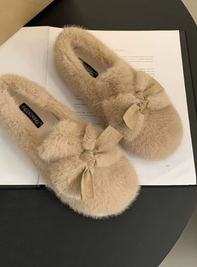 2025秋冬季新款毛毛鞋子女一脚蹬晚晚毛绒外穿加绒豆豆鞋孕妇平底