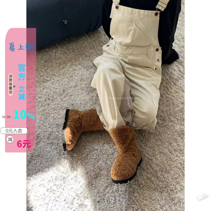 羔羊毛防滑厚底雪地靴短靴