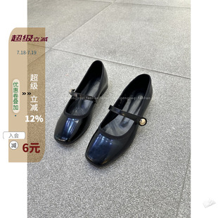 韩国东大门女鞋 2024春新款 chic复古纯色圆头一字带平底玛丽珍单鞋