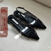 韩国东大门代购 2024夏新款 ins法式 现 高级感复古尖头镂空小跟凉鞋