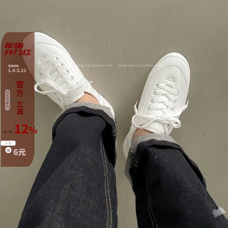 韩国产东大门女鞋25秋新款系带贝壳头平底轻便帆布内里透气小白鞋,女鞋,帆布鞋,淘宝优惠券,粉丝福利购,淘宝优惠卷