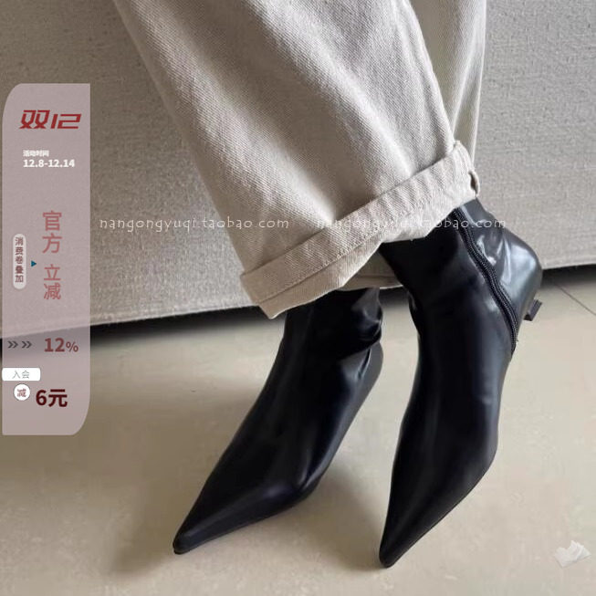 现韩国东大门女鞋2024秋新款ins气质简约尖头性感小猫跟及踝短