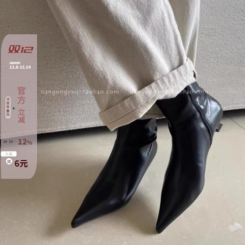 简约尖头性感小猫跟及踝短靴