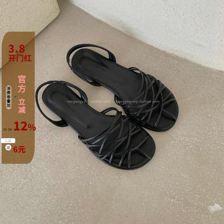 韩国东大门女鞋2025夏季新款chic复古编织细带圆头包头罗马凉鞋女