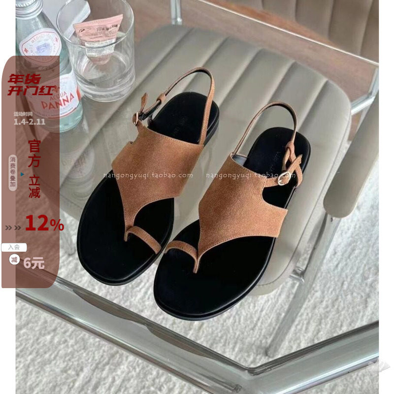 现韩国东大门女鞋2024夏新款ins休闲舒适套趾翻绒皮带扣平底凉鞋,女鞋,休闲凉鞋,淘宝优惠券,粉丝福利购,淘宝优惠卷