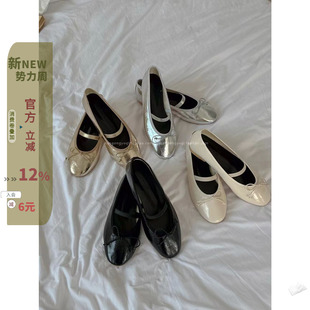 现韩国女鞋 琪琪东大门24春chic减龄金银色圆头浅口蝴蝶结平底飘鞋