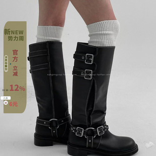 韩国东大门女鞋 辣妹松弛感宽松大筒皮带扣可调节高筒靴 2025秋新款