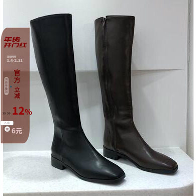 现货韩国女鞋东大门实拍2022秋新款简约百搭方头侧拉链低跟高筒靴,女鞋,时装靴,淘宝优惠券,粉丝福利购,淘宝优惠卷