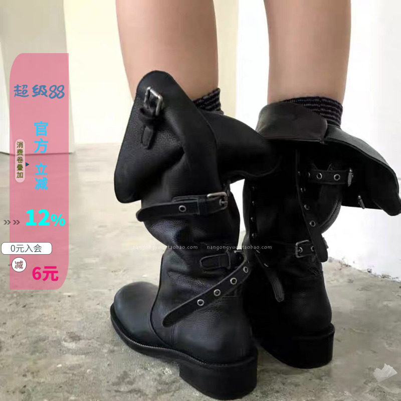 慵懒大筒可调切皮带扣高筒靴