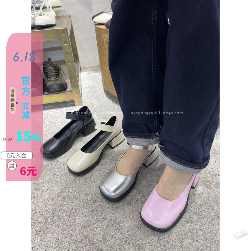 复古宽带粗跟一字玛丽珍单鞋
