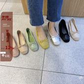 公主绒面拼接银色蝴蝶结小单鞋 早秋韩国东大门女鞋 2022ins韩版