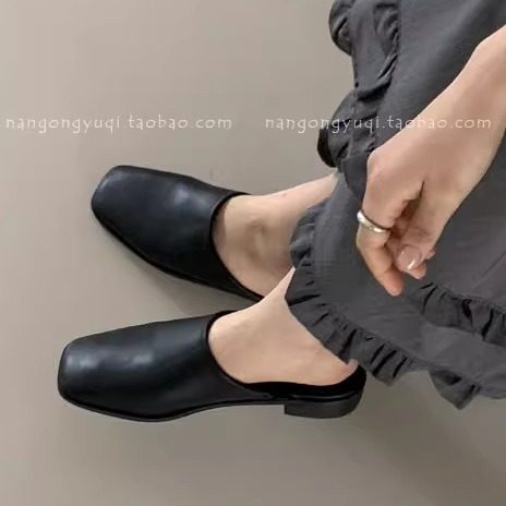 韩国东大门女鞋26早春新款ins法式复古简约方头低跟包头拖半拖单,女鞋,包头拖,淘宝优惠券,粉丝福利购,淘宝优惠卷