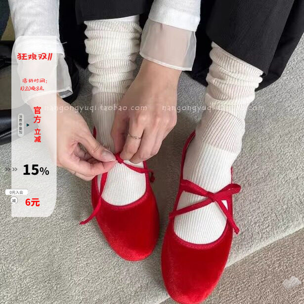 软底平底小红鞋玛丽珍布鞋