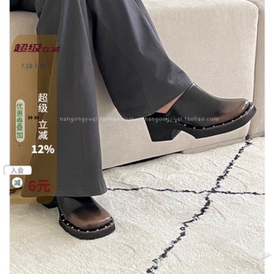 23春夏ins欧美范复古休闲擦色铆钉粗跟厚底包头拖 韩国东大门女鞋