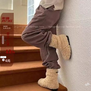 现冬韩国东大门代购chic减龄可爱泰迪毛毛圈加厚绒防滑雪地靴棉靴