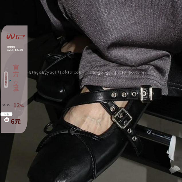 减龄方头交叉皮带扣玛丽珍单鞋