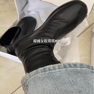 现 韩国东大门女鞋24秋冬ins高级感软皮弹力瘦瘦靴内里磨毛小黑靴