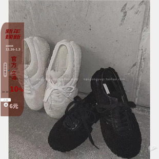 ins街拍休闲羔羊毛加绒系带德训棉鞋 韩国东大门女鞋 2025秋冬新款