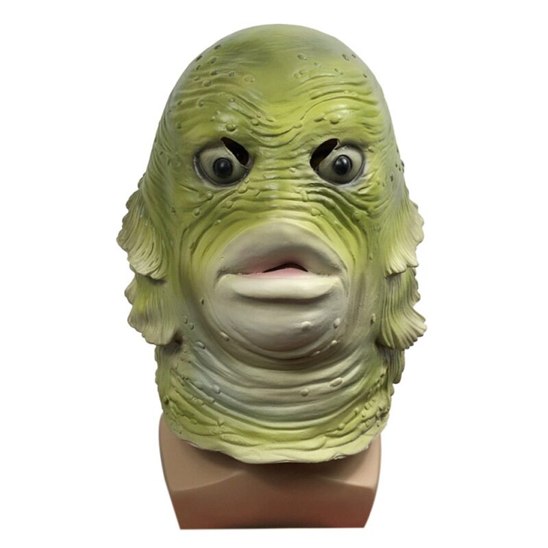 恐怖鱼魔怪物头套面具 电影黑湖妖潭吓人头饰 万圣节恶搞表演道具