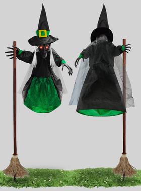 绿色摇头巫婆声控发光尖叫密室逃生飞天女巫万圣节日鬼屋布景道具