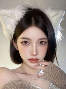 可爱猫耳朵头饰日系网红白色毛绒兽耳狐狸发卡夹子猫咪女万圣节