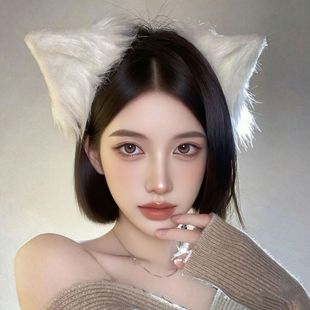可爱猫耳朵头饰日系网红白色毛绒兽耳狐狸发卡夹子猫咪女万圣节