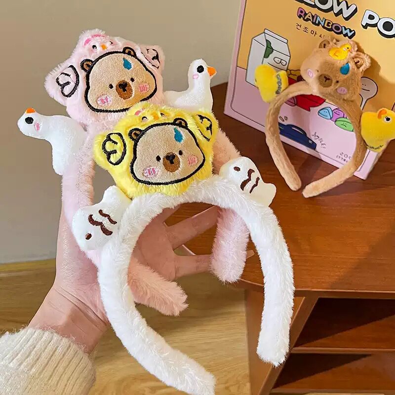 卡通可爱小熊毛绒发箍女款洗脸用发捆头饰大头黄鸭发卡头箍游乐园