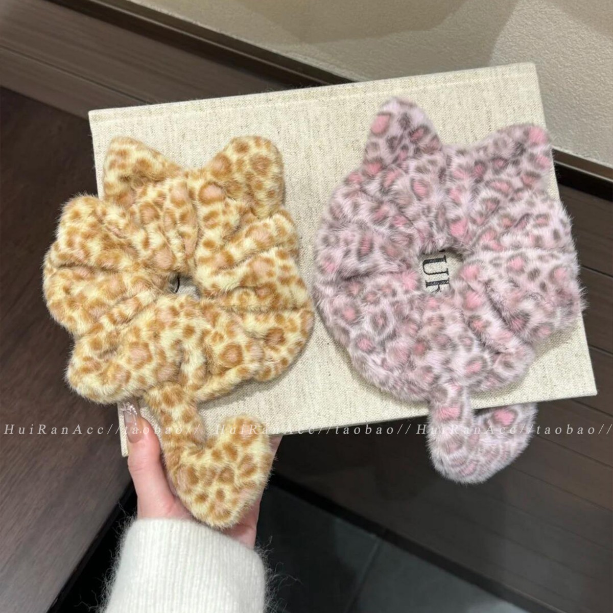 可爱搞怪猫咪豹纹毛绒大肠发圈女2026新款甜美头绳皮筋不伤发发饰