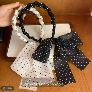 2025春夏感新款发箍飘带波点蝴蝶结发箍女高颅压发头箍头饰女