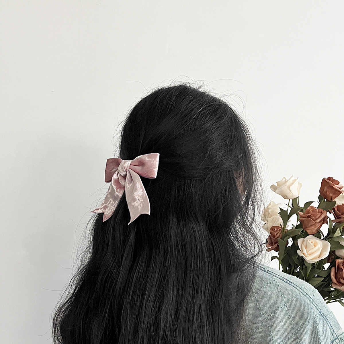 韩版丝绒缎带蝴蝶结发夹女在逃公主后脑勺发卡甜美可爱网红发饰品