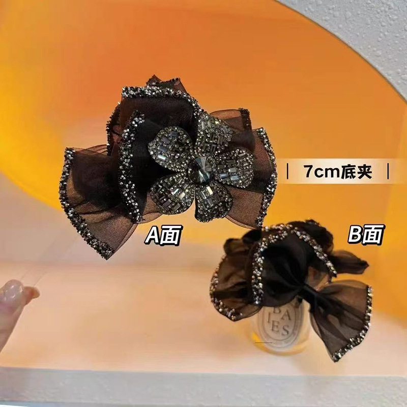 2025新款满钻网纱蝴蝶结发夹抓夹底夹感小众精致气质鲨鱼夹