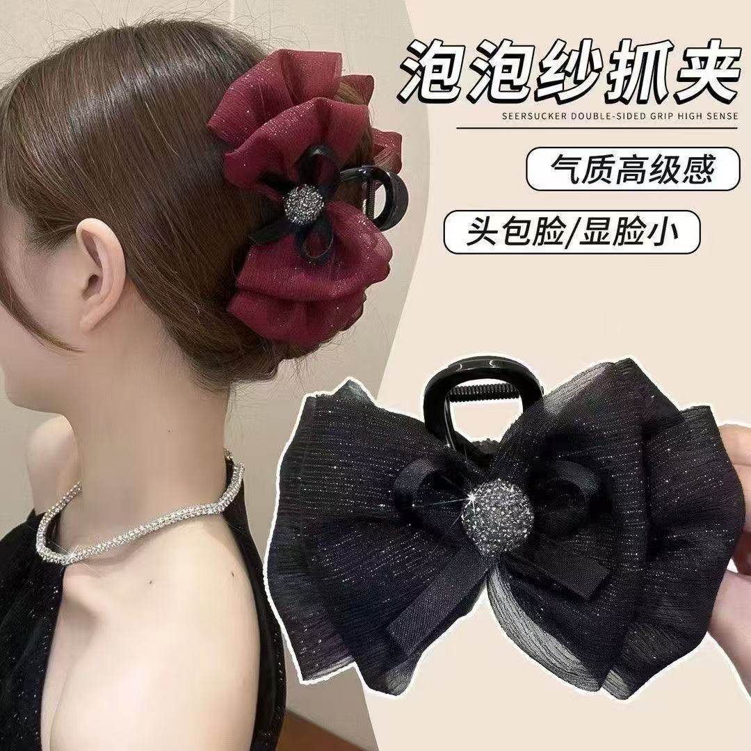 8cm蝴蝶闪钻网纱抓夹2025新款优雅洋气漂亮百搭后脑勺鲨鱼夹爆款