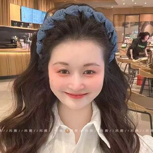 2025新款牛仔齿梳麻花辫牛仔蓝发箍氛围感云朵泡泡颅顶发饰女