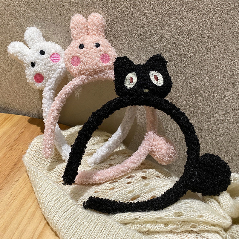羊羔毛搞怪兔子发箍洗脸女款黑猫白兔网红猫咪个性头箍头饰发卡