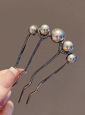 新款时尚通勤插梳盘发珠珠四齿梳盘发发簪女生发簪复古插梳子
