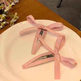 法式芭蕾风蝴蝶结粉色丝带发夹女韩系甜美发卡刘海侧边夹发饰头饰