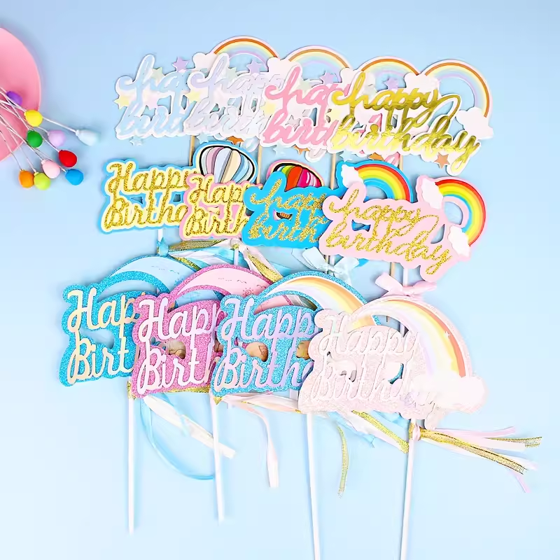 彩虹蛋糕装饰插牌大彩虹星星云朵网红生日派对甜品台插件插旗配件